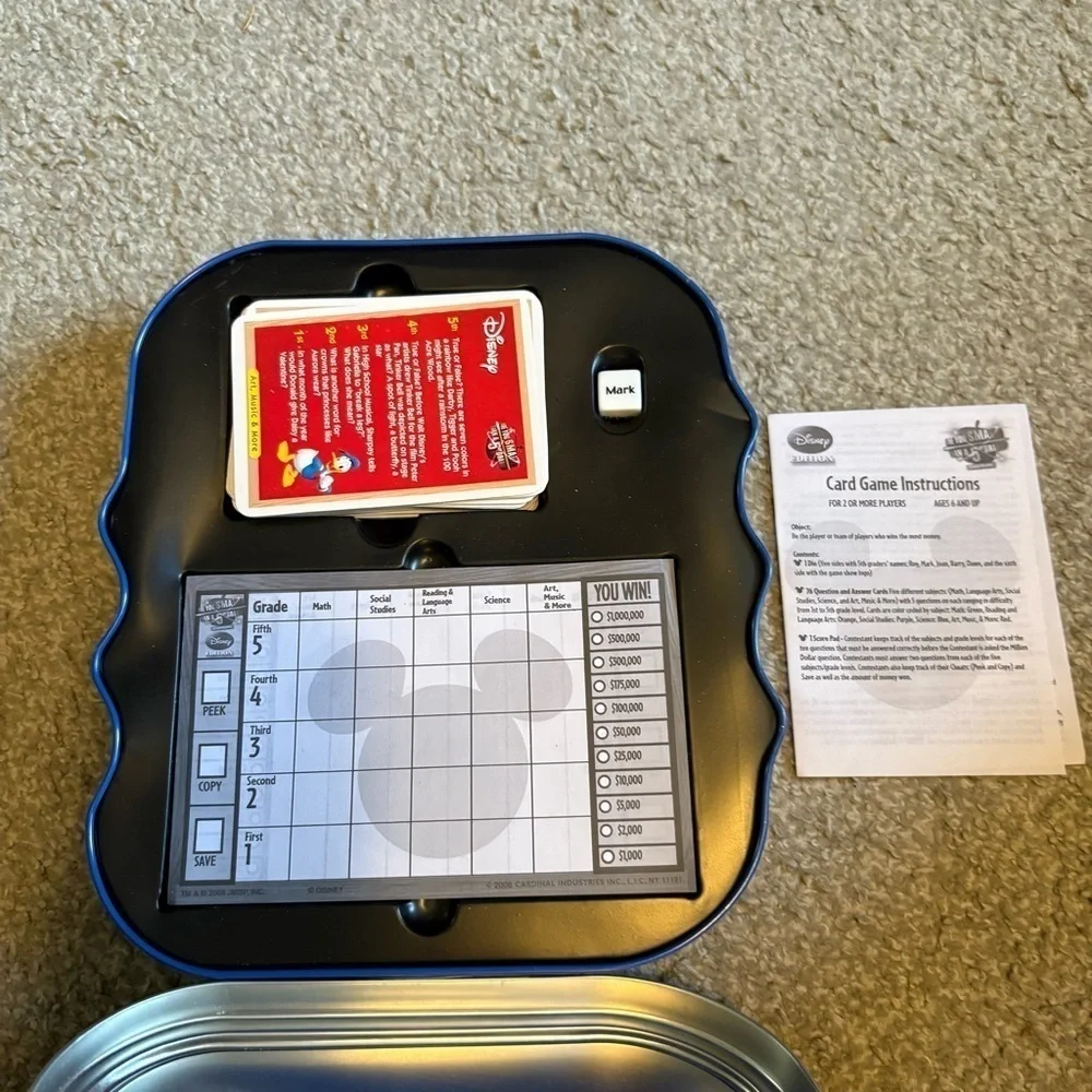 Disney Are You Smarter Than a 5th Grader Card Game 2007 Cardinal Metal Tin